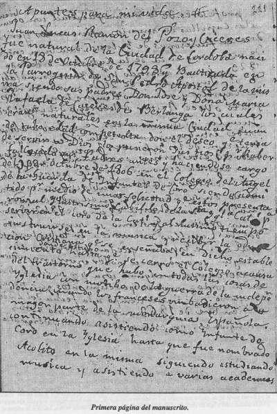 Manuscrito de Juan Lucas del Pozo