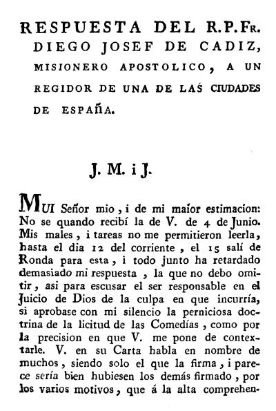 Respuesta de fray Diego José de Cádiz